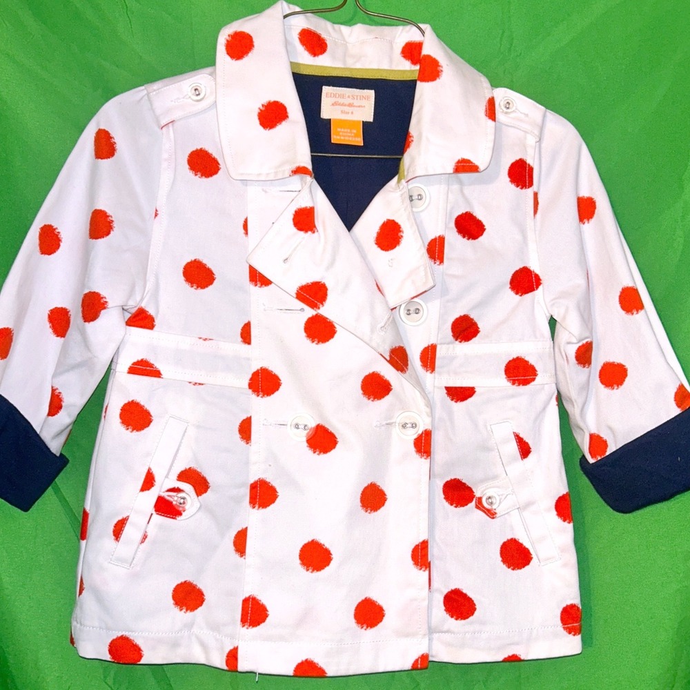 Eddie Bauer Eddie & Stine Girls Polka Dot Trench Coat Jacket Size 6 2010s